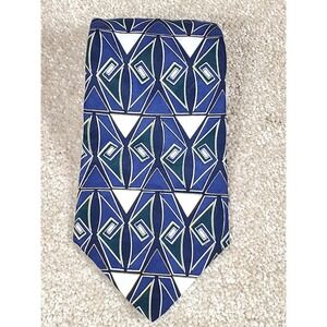 KETCH Men's Geometric Neck Tie  Navy Green and‎ White Polyester 56.5"